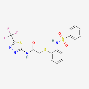 molecular formula C17H13F3N4O3S3 B2706889 2-({2-[(phenylsulfonyl)amino]phenyl}sulfanyl)-N-[5-(trifluoromethyl)-1,3,4-thiadiazol-2-yl]acetamide CAS No. 866038-92-8