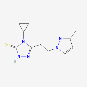 molecular formula C12H17N5S B2706896 4-Cyclopropyl-5-[2-(3,5-dimethyl-pyrazol-1-yl)-ethyl]-4H-[1,2,4]triazole-3-thiol CAS No. 1002243-90-4