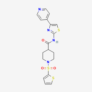 molecular formula C18H18N4O3S3 B2706908 N-(4-(pyridin-4-yl)thiazol-2-yl)-1-(thiophen-2-ylsulfonyl)piperidine-4-carboxamide CAS No. 923000-90-2