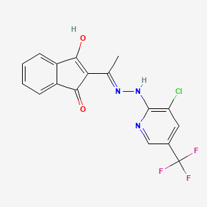 molecular formula C17H11ClF3N3O2 B2706910 2-(1-{2-[3-chloro-5-(trifluoromethyl)pyridin-2-yl]hydrazin-1-yl}ethylidene)-2,3-dihydro-1H-indene-1,3-dione CAS No. 1023567-56-7