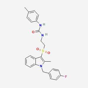 molecular formula C26H26FN3O3S B2706920 1-(2-((1-(4-fluorobenzyl)-2-methyl-1H-indol-3-yl)sulfonyl)ethyl)-3-(p-tolyl)urea CAS No. 946219-85-8