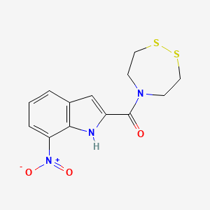 molecular formula C13H13N3O3S2 B2706927 1,2,5-Dithiazepan-5-yl-(7-nitro-1H-indol-2-yl)methanone CAS No. 2249027-69-6