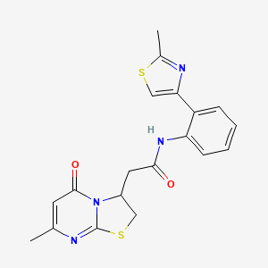 molecular formula C19H18N4O2S2 B2706942 2-(7-methyl-5-oxo-3,5-dihydro-2H-thiazolo[3,2-a]pyrimidin-3-yl)-N-(2-(2-methylthiazol-4-yl)phenyl)acetamide CAS No. 1797334-79-2