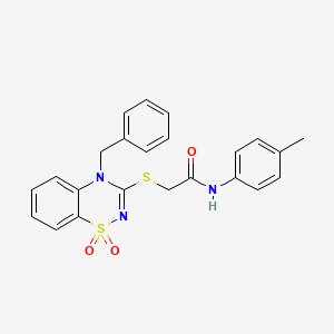 molecular formula C23H21N3O3S2 B2706944 2-((4-benzyl-1,1-dioxido-4H-benzo[e][1,2,4]thiadiazin-3-yl)thio)-N-(p-tolyl)acetamide CAS No. 892362-88-8