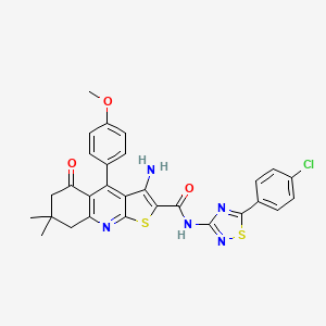molecular formula C29H24ClN5O3S2 B2706945 3-amino-N-[5-(4-chlorophenyl)-1,2,4-thiadiazol-3-yl]-4-(4-methoxyphenyl)-7,7-dimethyl-5-oxo-6,8-dihydrothieno[2,3-b]quinoline-2-carboxamide CAS No. 690961-79-6