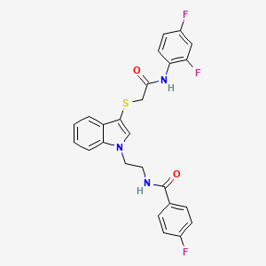 molecular formula C25H20F3N3O2S B2706953 N-(2-(3-((2-((2,4-二氟苯基)氨基)-2-氧代乙基)硫基)-1H-吲哚-1-基)乙基)-4-氟苯甲酰胺 CAS No. 862825-96-5