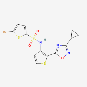 molecular formula C13H10BrN3O3S3 B2706969 5-bromo-N-(2-(3-cyclopropyl-1,2,4-oxadiazol-5-yl)thiophen-3-yl)thiophene-2-sulfonamide CAS No. 1795302-35-0
