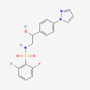 molecular formula C17H15F2N3O3S B2706982 2,6-difluoro-N-{2-hydroxy-2-[4-(1H-pyrazol-1-yl)phenyl]ethyl}benzene-1-sulfonamide CAS No. 2415621-24-6