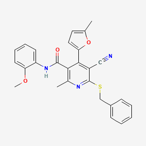 molecular formula C27H23N3O3S B2707005 6-(苄基硫基)-5-氰基-N-(2-甲氧基苯基)-2-甲基-4-(5-甲基呋喃-2-基)吡啶-3-甲酰胺 CAS No. 402953-56-4