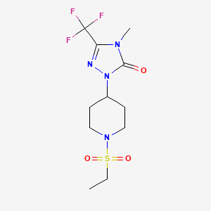 molecular formula C11H17F3N4O3S B2707014 1-(1-(ethylsulfonyl)piperidin-4-yl)-4-methyl-3-(trifluoromethyl)-1H-1,2,4-triazol-5(4H)-one CAS No. 2034283-06-0