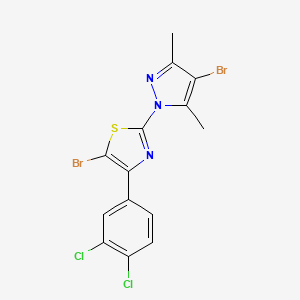 molecular formula C14H9Br2Cl2N3S B2707020 5-bromo-2-(4-bromo-3,5-dimethyl-1H-pyrazol-1-yl)-4-(3,4-dichlorophenyl)-1,3-thiazole CAS No. 477762-47-3