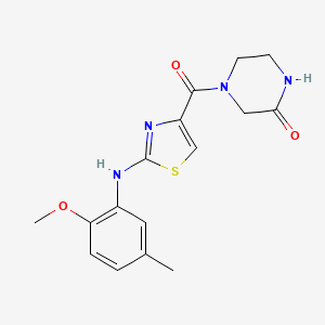 molecular formula C16H18N4O3S B2707031 4-(2-((2-Methoxy-5-methylphenyl)amino)thiazole-4-carbonyl)piperazin-2-one CAS No. 1170984-24-3