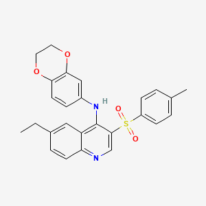 molecular formula C26H24N2O4S B2707034 N-(2,3-二氢苯并[b][1,4]二噁英-6-基)-6-乙基-3-对甲苯基喹啉-4-胺 CAS No. 895643-24-0