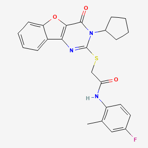 molecular formula C24H22FN3O3S B2707038 2-((3-cyclopentyl-4-oxo-3,4-dihydrobenzofuro[3,2-d]pyrimidin-2-yl)thio)-N-(4-fluoro-2-methylphenyl)acetamide CAS No. 899742-61-1