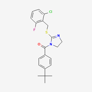 molecular formula C21H22ClFN2OS B2707039 (4-Tert-butylphenyl)-[2-[(2-chloro-6-fluorophenyl)methylsulfanyl]-4,5-dihydroimidazol-1-yl]methanone CAS No. 862826-95-7