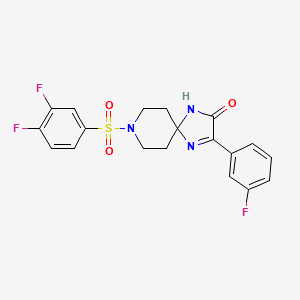 molecular formula C19H16F3N3O3S B2707041 8-((3,4-Difluorophenyl)sulfonyl)-3-(3-fluorophenyl)-1,4,8-triazaspiro[4.5]dec-3-en-2-one CAS No. 1189969-05-8