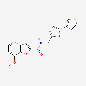 molecular formula C19H15NO4S B2707051 7-甲氧基-N-((5-(噻吩-3-基)呋喃-2-基)甲基)苯并呋喃-2-甲酰胺 CAS No. 2034340-05-9