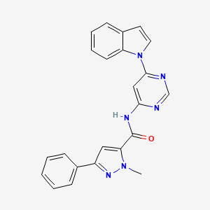 molecular formula C23H18N6O B2707052 N-(6-(1H-indol-1-yl)pyrimidin-4-yl)-1-methyl-3-phenyl-1H-pyrazole-5-carboxamide CAS No. 1428355-97-8