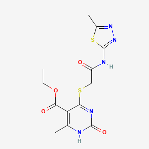 molecular formula C13H15N5O4S2 B2707055 Ethyl 6-methyl-4-((2-((5-methyl-1,3,4-thiadiazol-2-yl)amino)-2-oxoethyl)thio)-2-oxo-1,2-dihydropyrimidine-5-carboxylate CAS No. 900002-35-9