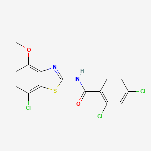 molecular formula C15H9Cl3N2O2S B2707058 2,4-二氯-N-(7-氯-4-甲氧基-1,3-苯并噻唑-2-基)苯甲酰胺 CAS No. 922821-11-2