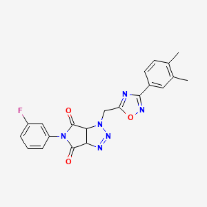 molecular formula C21H17FN6O3 B2707080 1-((3-(3,4-dimethylphenyl)-1,2,4-oxadiazol-5-yl)methyl)-5-(3-fluorophenyl)-1,6a-dihydropyrrolo[3,4-d][1,2,3]triazole-4,6(3aH,5H)-dione CAS No. 1251612-02-8