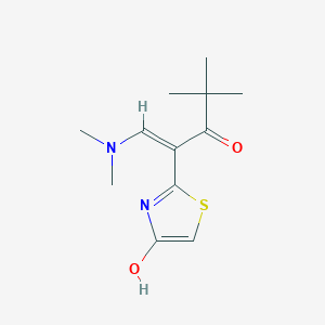 molecular formula C12H18N2O2S B2707083 1-(Dimethylamino)-2-(4-hydroxy-1,3-thiazol-2-yl)-4,4-dimethyl-1-penten-3-one CAS No. 320424-50-8