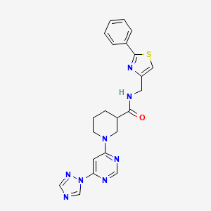 molecular formula C22H22N8OS B2707092 1-(6-(1H-1,2,4-三唑-1-基)嘧啶-4-基)-N-((2-苯基噻唑-4-基)甲基)哌啶-3-甲酰胺 CAS No. 1797091-61-2