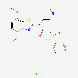 molecular formula C21H26ClN3O5S2 B2707105 N-(4,7-dimethoxybenzo[d]thiazol-2-yl)-N-(2-(dimethylamino)ethyl)-2-(phenylsulfonyl)acetamide hydrochloride CAS No. 1217024-10-6