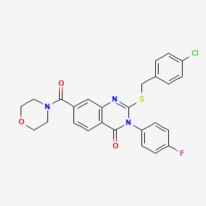 molecular formula C26H21ClFN3O3S B2707107 2-[(4-chlorobenzyl)thio]-3-(4-fluorophenyl)-7-(morpholin-4-ylcarbonyl)quinazolin-4(3H)-one CAS No. 1115452-98-6