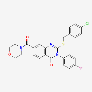 molecular formula C26H21ClFN3O3S B2707107 2-{[(4-chlorophenyl)methyl]sulfanyl}-3-(4-fluorophenyl)-7-(morpholine-4-carbonyl)-3,4-dihydroquinazolin-4-one CAS No. 1115452-98-6