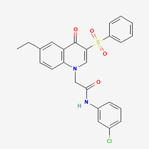 molecular formula C25H21ClN2O4S B2707116 2-[3-(benzenesulfonyl)-6-ethyl-4-oxoquinolin-1-yl]-N-(3-chlorophenyl)acetamide CAS No. 866591-21-1