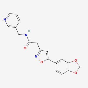 molecular formula C18H15N3O4 B2707147 2-(5-(benzo[d][1,3]dioxol-5-yl)isoxazol-3-yl)-N-(pyridin-3-ylmethyl)acetamide CAS No. 1105206-01-6