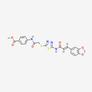 molecular formula C22H18N4O6S2 B2707167 (E)-methyl 4-(2-((5-(3-(benzo[d][1,3]dioxol-5-yl)acrylamido)-1,3,4-thiadiazol-2-yl)thio)acetamido)benzoate CAS No. 1321726-25-3