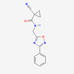 molecular formula C14H12N4O2 B2707184 1-cyano-N-((3-phenyl-1,2,4-oxadiazol-5-yl)methyl)cyclopropanecarboxamide CAS No. 1226437-64-4