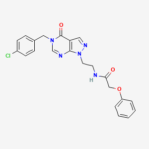 molecular formula C22H20ClN5O3 B2707225 N-(2-(5-(4-氯苯甲基)-4-氧代-4,5-二氢-1H-嘧啶并[3,4-d]嘧啶-1-基)乙基)-2-苯氧基乙酰胺 CAS No. 921912-26-7