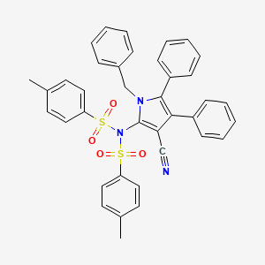molecular formula C38H31N3O4S2 B2707236 N-(1-benzyl-3-cyano-4,5-diphenyl-1H-pyrrol-2-yl)-4-methyl-N-[(4-methylphenyl)sulfonyl]benzenesulfonamide CAS No. 477887-18-6