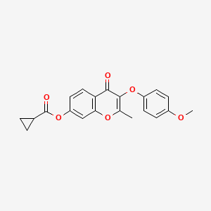 molecular formula C21H18O6 B2707263 3-(4-甲氧基苯氧基)-2-甲基-4-氧代-4H-香豆素-7-基 环丙烷羧酸酯 CAS No. 845809-51-0