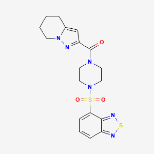 molecular formula C18H20N6O3S2 B2707278 (4-(Benzo[c][1,2,5]thiadiazol-4-ylsulfonyl)piperazin-1-yl)(4,5,6,7-tetrahydropyrazolo[1,5-a]pyridin-2-yl)methanone CAS No. 2034543-73-0