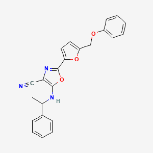 molecular formula C23H19N3O3 B2707290 2-(5-(Phenoxymethyl)furan-2-yl)-5-((1-phenylethyl)amino)oxazole-4-carbonitrile CAS No. 946378-36-5