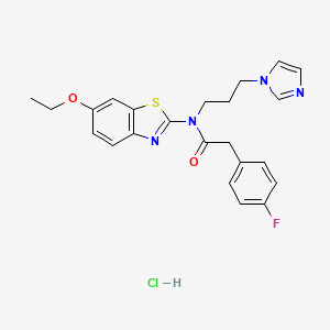 molecular formula C23H24ClFN4O2S B2707309 N-(3-(1H-imidazol-1-yl)propyl)-N-(6-ethoxybenzo[d]thiazol-2-yl)-2-(4-fluorophenyl)acetamide hydrochloride CAS No. 1216607-96-3