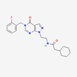 molecular formula C22H26FN5O2 B2707317 2-cyclohexyl-N-(2-(5-(2-fluorobenzyl)-4-oxo-4,5-dihydro-1H-pyrazolo[3,4-d]pyrimidin-1-yl)ethyl)acetamide CAS No. 921889-83-0