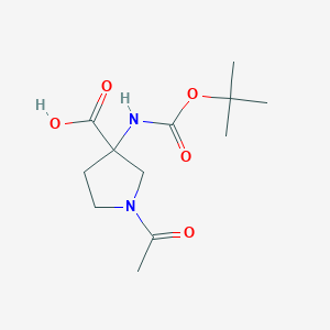 molecular formula C12H20N2O5 B2707337 1-Acetyl-3-{[(tert-butoxy)carbonyl]amino}pyrrolidine-3-carboxylic acid CAS No. 1693923-54-4