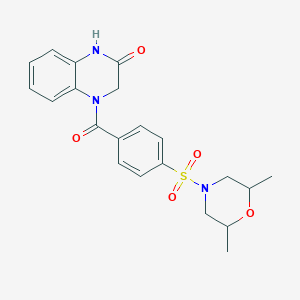 molecular formula C21H23N3O5S B2707365 4-(4-((2,6-dimethylmorpholino)sulfonyl)benzoyl)-3,4-dihydroquinoxalin-2(1H)-one CAS No. 952861-07-3