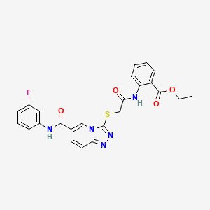 molecular formula C24H20FN5O4S B2707373 Ethyl 2-(2-((6-((3-fluorophenyl)carbamoyl)-[1,2,4]triazolo[4,3-a]pyridin-3-yl)thio)acetamido)benzoate CAS No. 1113121-08-6