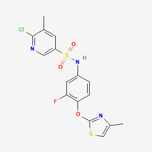 molecular formula C16H13ClFN3O3S2 B2707419 6-chloro-N-{3-fluoro-4-[(4-methyl-1,3-thiazol-2-yl)oxy]phenyl}-5-methylpyridine-3-sulfonamide CAS No. 2094318-24-6