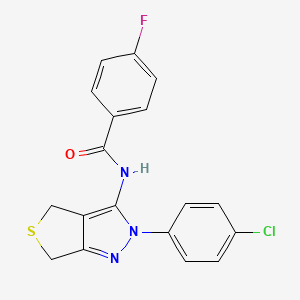molecular formula C18H13ClFN3OS B2707448 N-(2-(4-chlorophenyl)-4,6-dihydro-2H-thieno[3,4-c]pyrazol-3-yl)-4-fluorobenzamide CAS No. 392254-02-3
