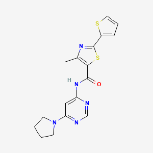 molecular formula C17H17N5OS2 B2707458 4-methyl-N-(6-(pyrrolidin-1-yl)pyrimidin-4-yl)-2-(thiophen-2-yl)thiazole-5-carboxamide CAS No. 1396857-97-8