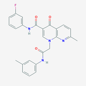 molecular formula C25H21FN4O3 B2707463 N-(3-fluorophenyl)-7-methyl-4-oxo-1-(2-oxo-2-(m-tolylamino)ethyl)-1,4-dihydro-1,8-naphthyridine-3-carboxamide CAS No. 1251672-75-9
