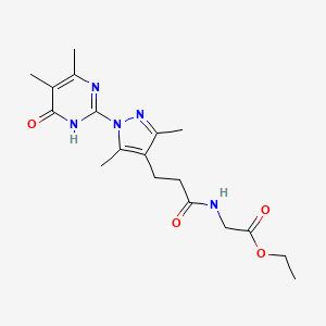 molecular formula C18H25N5O4 B2707490 乙酸乙酯 2-(3-(1-(4,5-二甲基-6-氧代-1,6-二氢嘧啶-2-基)-3,5-二甲基-1H-吡唑-4-基)丙酰胺)乙酸酯 CAS No. 1170067-98-7