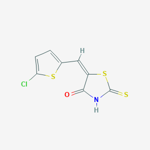 molecular formula C8H4ClNOS3 B2707498 (5E)-5-[(5-chloro-2-thienyl)methylene]-2-mercapto-1,3-thiazol-4(5H)-one CAS No. 470713-29-2